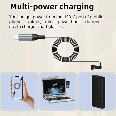 Upgraded RayBan Meta Charger Cable USB C 3.9 ft, Security Chip, LED Indicator, Power Bank, Phone, Laptop Charging, Tangle Free Cable Compatible with Wayfarer, Headliner, Skyler and Oakley Mate in Saudi Arabia