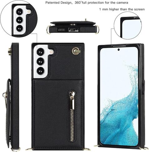 Crossbody Wallet Case for Samsung Galaxy S21+ Plus (Not S21) with Card Holder, Removable Shoulder Lanyard Strap Purse Cover for Samsung Galaxy S21 Plus Zipper Phone Case Black in Kuwait