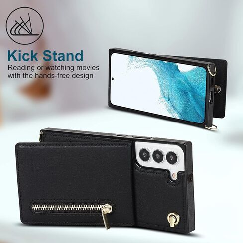 Crossbody Wallet Case for Samsung Galaxy S21+ Plus (Not S21) with Card Holder, Removable Shoulder Lanyard Strap Purse Cover for Samsung Galaxy S21 Plus Zipper Phone Case Black in Kuwait