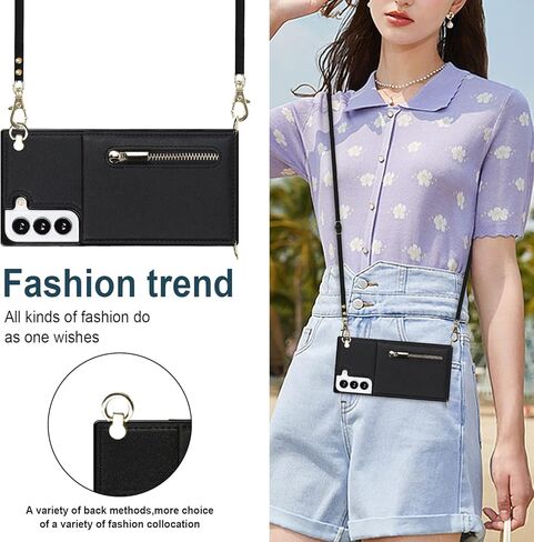 Crossbody Wallet Case for Samsung Galaxy S21+ Plus (Not S21) with Card Holder, Removable Shoulder Lanyard Strap Purse Cover for Samsung Galaxy S21 Plus Zipper Phone Case Black in Kuwait