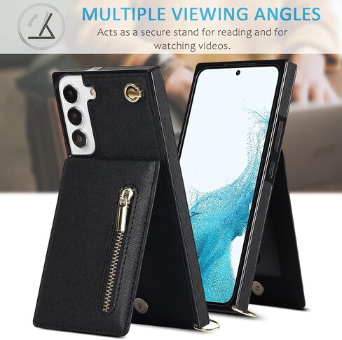 Crossbody Wallet Case for Samsung Galaxy S21+ Plus (Not S21) with Card Holder, Removable Shoulder Lanyard Strap Purse Cover for Samsung Galaxy S21 Plus Zipper Phone Case Black in Kuwait