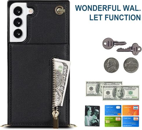 Crossbody Wallet Case for Samsung Galaxy S21+ Plus (Not S21) with Card Holder, Removable Shoulder Lanyard Strap Purse Cover for Samsung Galaxy S21 Plus Zipper Phone Case Black in Kuwait