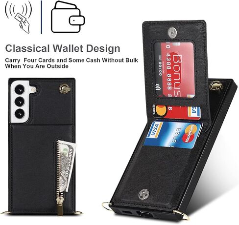 Crossbody Wallet Case for Samsung Galaxy S21+ Plus (Not S21) with Card Holder, Removable Shoulder Lanyard Strap Purse Cover for Samsung Galaxy S21 Plus Zipper Phone Case Black in Kuwait