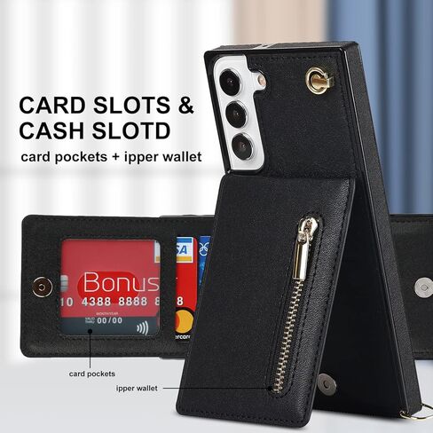Crossbody Wallet Case for Samsung Galaxy S21+ Plus (Not S21) with Card Holder, Removable Shoulder Lanyard Strap Purse Cover for Samsung Galaxy S21 Plus Zipper Phone Case Black in Kuwait