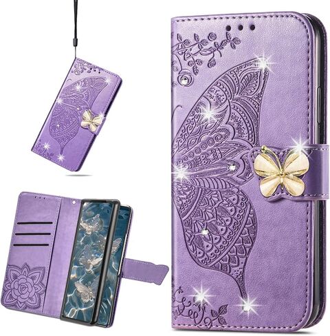 CCSMALL لـ Samsung Galaxy Z Fold 7 Wallet Case for Women Girls ، Floral Butterfly Pu Leather Flip Cover مع حامل فتحة بطاقة Samsung Z Fold7 Rhinestone Rose Gold in Kuwait