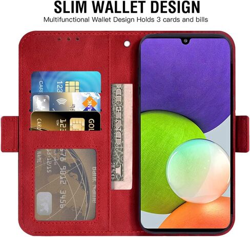 Asuwish Compatible with Samsung Galaxy A22 4G 6.4 inch Wallet Case and Tempered Glass Screen Protector Leather Flip Card Holder Cell Accessories Phone Cover for M32 M22 F22 A 22 22A G4 Women Men Red in Saudi Arabia