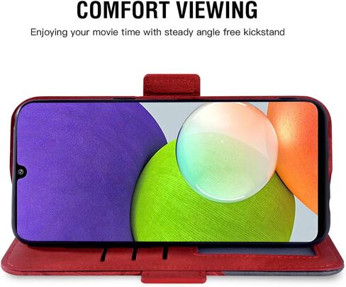 Asuwish Compatible with Samsung Galaxy A22 4G 6.4 inch Wallet Case and Tempered Glass Screen Protector Leather Flip Card Holder Cell Accessories Phone Cover for M32 M22 F22 A 22 22A G4 Women Men Red in Saudi Arabia