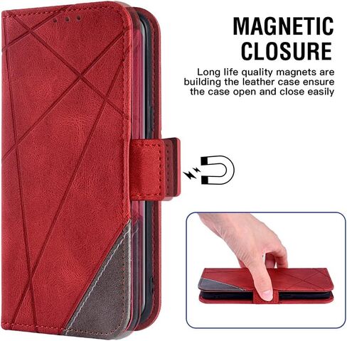 Asuwish Compatible with Samsung Galaxy A22 4G 6.4 inch Wallet Case and Tempered Glass Screen Protector Leather Flip Card Holder Cell Accessories Phone Cover for M32 M22 F22 A 22 22A G4 Women Men Red in Saudi Arabia