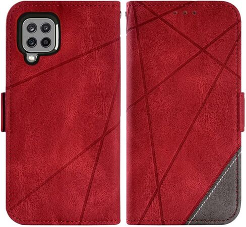 Asuwish Compatible with Samsung Galaxy A22 4G 6.4 inch Wallet Case and Tempered Glass Screen Protector Leather Flip Card Holder Cell Accessories Phone Cover for M32 M22 F22 A 22 22A G4 Women Men Red in Saudi Arabia