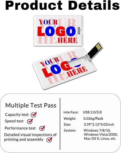 Card Shape Custom USB Flash Drive 32GB 3.0 25 Pack Customized Thumb Drive Credit Card Shape Customizable USB Drive Logo Print FEWINA Branding with Personalized USB Stick in Kuwait