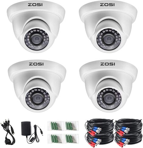 Zosi 4 Pack 2.0MP HD 1080P كاميرات الأمان KIT TVI/CVI/AHD CCTV DOME Home Cameras for 720p/1080n/1080p/5mp/4k HD-TVI AHD CVI Tenshy Systems (White) (Rended) in Kuwait