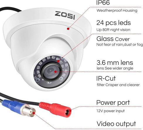 Zosi 4 Pack 2.0MP HD 1080P كاميرات الأمان KIT TVI/CVI/AHD CCTV DOME Home Cameras for 720p/1080n/1080p/5mp/4k HD-TVI AHD CVI Tenshy Systems (White) (Rended) in Kuwait