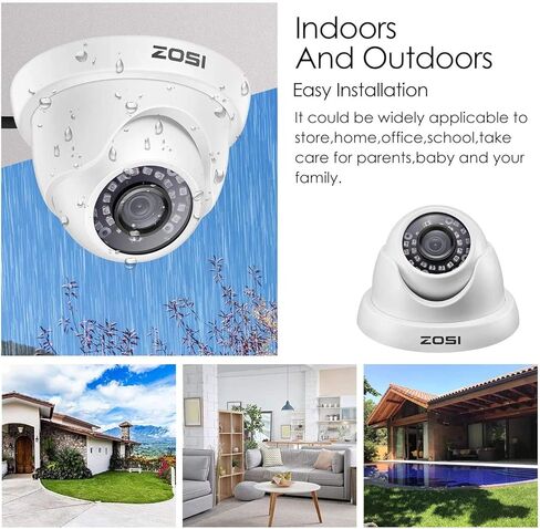 Zosi 4 Pack 2.0MP HD 1080P كاميرات الأمان KIT TVI/CVI/AHD CCTV DOME Home Cameras for 720p/1080n/1080p/5mp/4k HD-TVI AHD CVI Tenshy Systems (White) (Rended) in Kuwait