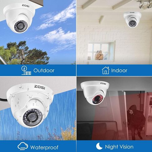 Zosi 4 Pack 2.0MP HD 1080P كاميرات الأمان KIT TVI/CVI/AHD CCTV DOME Home Cameras for 720p/1080n/1080p/5mp/4k HD-TVI AHD CVI Tenshy Systems (White) (Rended) in Kuwait