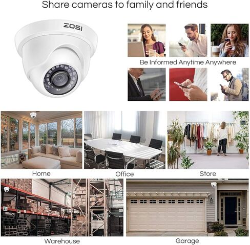 Zosi 4 Pack 2.0MP HD 1080P كاميرات الأمان KIT TVI/CVI/AHD CCTV DOME Home Cameras for 720p/1080n/1080p/5mp/4k HD-TVI AHD CVI Tenshy Systems (White) (Rended) in Kuwait