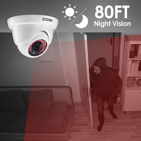 Zosi 4 Pack 2.0MP HD 1080P كاميرات الأمان KIT TVI/CVI/AHD CCTV DOME Home Cameras for 720p/1080n/1080p/5mp/4k HD-TVI AHD CVI Tenshy Systems (White) (Rended) in Kuwait