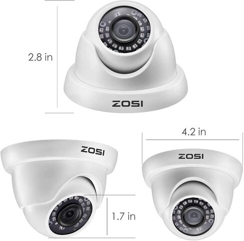 Zosi 4 Pack 2.0MP HD 1080P كاميرات الأمان KIT TVI/CVI/AHD CCTV DOME Home Cameras for 720p/1080n/1080p/5mp/4k HD-TVI AHD CVI Tenshy Systems (White) (Rended) in Kuwait