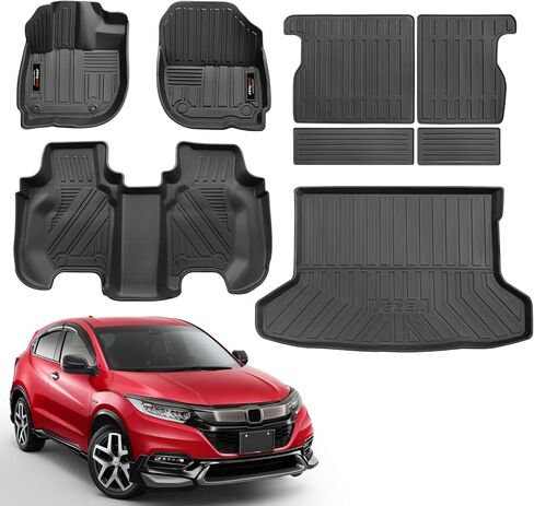 Car Floor Mats and Cargo Trunk Liner Compatible for Honda HR-V 2023 2024 All Weather TPE Rubber Protect Mat Full Set Black Honda HRV Accessories (2023 Honda HR-V Floor mats+Cargo Liner) in Kuwait