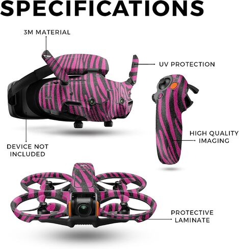 Glossy Glitter Drone Skin متوافق مع DJI Avata 2 Bundle (2024) - Pink Zebra - Premium 3M Vinyl Wrap Decal Cover - من السهل تطبيق | مصنوع في الولايات المتحدة الأمريكية من قبل Mayyskins in Kuwait