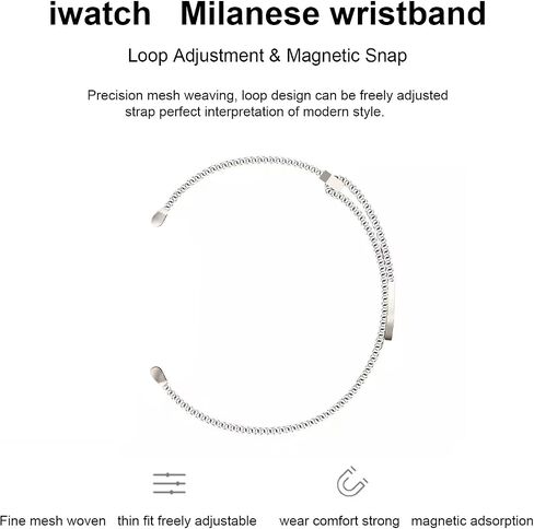 الشبكة المعدنية الشبكية متوافقة مع شريط Apple Watch 38mm 40mm 41mm 42mm 44mm 45mm 46mm 46mm 49mm شريط حلقة مغناطيسية من الفولاذ المقاوم للصدأ لـ iWatch Ultra/2 Series 10/9/8/Se/7/6/5/1/3/2/2. in Saudi Arabia