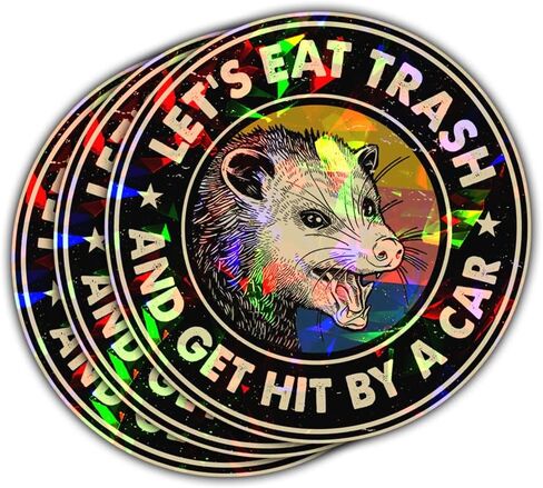 3Pcs Let Eat Trash and Get Hit by A Car Sticker Funny Meme Possum Raccoon Screaming Decal Mental Health Let's Eat Trash and Get Hit by Car Stickers for Laptop Bottle Phone Hard Hat Helmet 3" (L1) in Kuwait