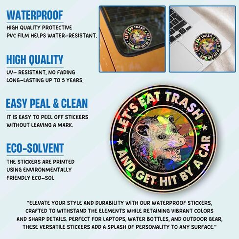 3Pcs Let Eat Trash and Get Hit by A Car Sticker Funny Meme Possum Raccoon Screaming Decal Mental Health Let's Eat Trash and Get Hit by Car Stickers for Laptop Bottle Phone Hard Hat Helmet 3" (L1) in Kuwait