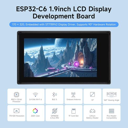 Waveshare ESP32-C6 1.9 بوصة لوحة تطوير ، 170 × 320 بكسل ، 262 كيلو ألوان ، 160 ميجا هرتز RISC-V معالج أحادي النواة ، WiFi 6 & Bluetooth ، دعم 90 درجة دوران ، مع وظيفة اللمس in Saudi Arabia