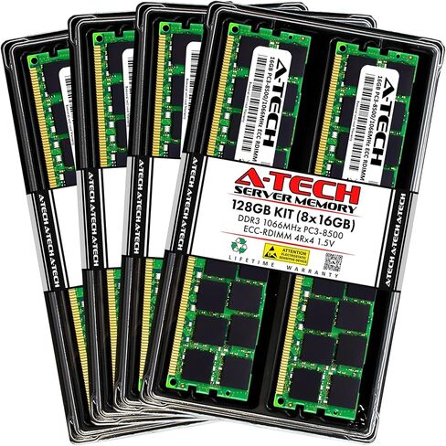 مجموعة A-Tech 128GB (8x16GB) ذاكرة الوصول العشوائي لـ Dell Precision R5500 ، R7610 ، T5600 ، T5610 ، T7500 ، T7600 ، T7610 | DDR3 1066MHz PC3-8500 ECC RDIMM 4RX4 1.5V ترقية ذاكرة الخادم المسجلة in Kuwait