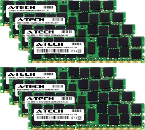 مجموعة A-Tech 128GB (8x16GB) ذاكرة الوصول العشوائي لـ Dell Precision R5500 ، R7610 ، T5600 ، T5610 ، T7500 ، T7600 ، T7610 | DDR3 1066MHz PC3-8500 ECC RDIMM 4RX4 1.5V ترقية ذاكرة الخادم المسجلة in Kuwait