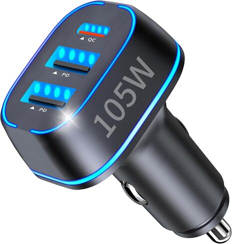 105W USB C Car Charger Adapter 3 Port Super Fast Charging, BAOYUANDA PD3.0 PPS 45W + QC 35W Cigarette Lighter Car USB Charger Multi Port for iPhone 15 14 Max Samsung Galaxy iPad MacBook Pro Air in Kuwait