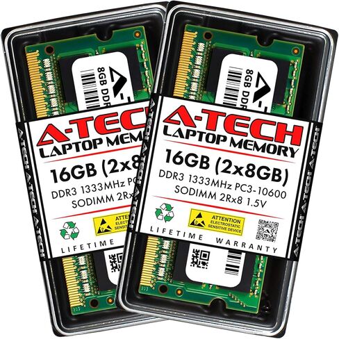 A-Tech 16GB Kit (2x8GB) Memory RAM for HP/Compaq Elitebook 8560P - DDR3 1333MHz PC3-10600 Non ECC SO-DIMM 2Rx8 1.5V - Laptop & Notebook in Saudi Arabia