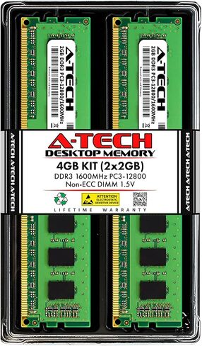 A-Tech 4GB (2x2GB) استبدال RAM لـ Corsair CMX4GX3M2A1600C8 | DDR3 1600MHz PC3-12800 UDIMM NONCC 1.5V 240 PIN KIT in Saudi Arabia