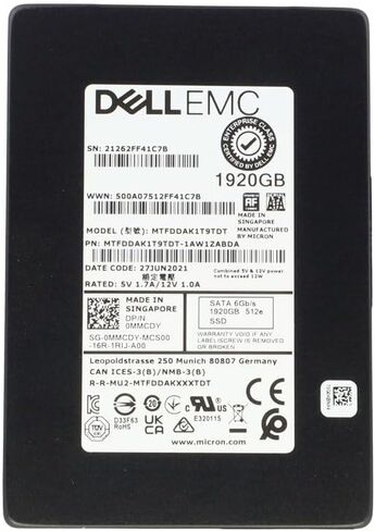 MMCDY 1.92TB SATA SSD 6GBPS استخدام مختلط استخدام 2.5 بوصة محرك داخلي TLC MTFDDAK1T9TDT-1AW1ZABDA متوافق مع Dell EMC PowerEdge in Kuwait