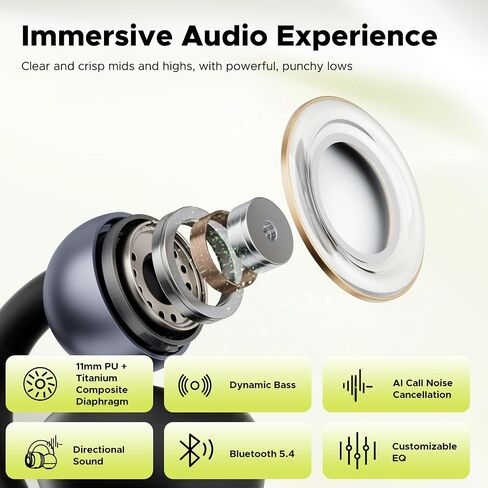 Open Ear Headphones, NC1 Open-Ear Earbuds, Bluetooth 5.4 Clip On Earbuds with 11mm Drivers, LED Display, App Control, Clip On Headphones with AI Noise Cancelling, Dual Connection, IPX4, 20H in Saudi Arabia