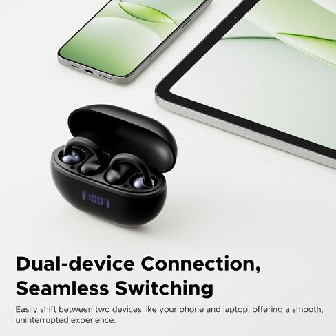 Open Ear Headphones, NC1 Open-Ear Earbuds, Bluetooth 5.4 Clip On Earbuds with 11mm Drivers, LED Display, App Control, Clip On Headphones with AI Noise Cancelling, Dual Connection, IPX4, 20H in Saudi Arabia