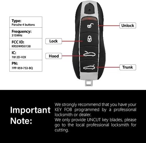 استبدال لعام 2015 2015 2017 2018 Porsche 911 Boxster Cayenne Cayman Macan Panamera Key FOB التحكم عن بعد KR55WK50138 4 أزرار 315MHz in Saudi Arabia