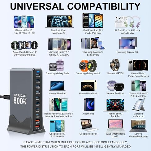 800W USB C Charger ، 140W GAN ACRGER ، 10-PORT 100W/65W محطة شحن سريعة متوافقة مع MacBook Pro 16 ، HP ، ASUS ASUS ، iPad ، iPhone 16 Pro Max/15 ، Samsung Galaxy S24/S23 ، Steam Deck وأكثر من ذلك in Saudi Arabia