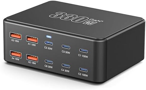 USB C Charging Station 330W, USB C Charger Charging Hub 10 Power Port for Multiple Devices with PD 100W 65W 30W QC3.0 18W Fast Charging Power Stock Station for iPhone 15, iPad Air/Pro, Galaxy in Saudi Arabia