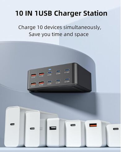 USB C Charging Station 330W, USB C Charger Charging Hub 10 Power Port for Multiple Devices with PD 100W 65W 30W QC3.0 18W Fast Charging Power Stock Station for iPhone 15, iPad Air/Pro, Galaxy in Saudi Arabia