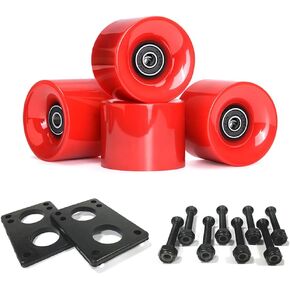 70mm Longboard Wheels 80A Contains ABEC-9 Bearings and Spacers,Skateboard Riser Pads,Skateboard Hardware Screws Bolts,fit for Your Longboard Skateboards.-Red