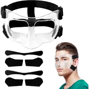 Nose Guard for Broken Nose, Adjustable Face Shield Breathable Transparent Face Guard Sports Training Face Mask Nose Protector with Padding for Adults Teens Basketball Soccer Accessories
