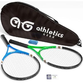 2 Player Lightweight Tennis Racket Training Set - 27-inch Adult Recreational Rackets for Men, Women, and Youth - Two-Color Variety Pack with Enhanced Grip Tape and Carry Bag for Easy Transport