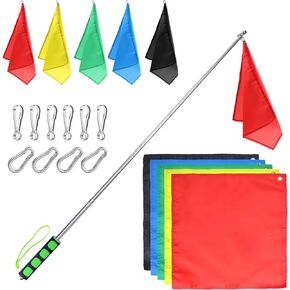 5Pcs Horse Training Flag and 55in Telescoping Pole with Hook for Horse Lunging Training,Retractable Horse Training Equipment Horse Flag with Clips (Horse Flag)