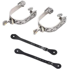 Western Cowboy Spurs, Paired with 6 Holes Spurs Belt, Stainless Steel Western Horse Spurs with Rotatable Gear, Leather Spur Straps Retro Fine Workmanship Men Women Horse Boot Spurs for Equestrian
