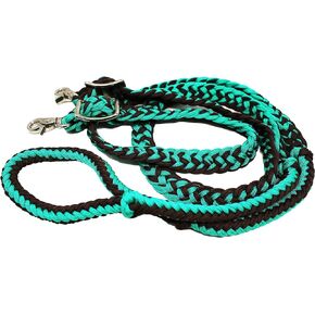 Horse Western Knotted Nylon Braided Barrel Roping Reins Teal Brown 60764TL