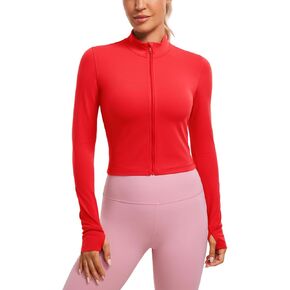 CRZ YOGA Womens Butterluxe Full Zip Cropped Workout Jackets Slim Fit Lightweight Athletic Yoga Jacket with Thumb Holes