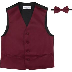 BOY'S Dress Vest & BOW Tie Solid BURGUNDY Color BowTie Set