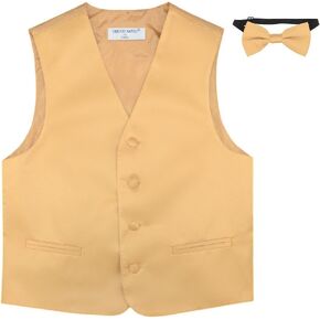 BOY'S Dress Vest & BOW Tie Solid GOLD Color BowTie Set