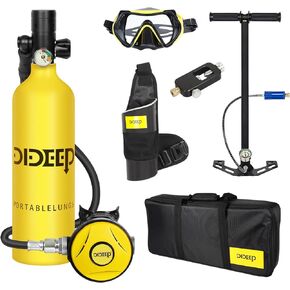 Scuba Tank, 1L Mini Scuba Tank, Support About 15-20 Minutes Underwater Breathing Portable, Reusable Lung Tank with High Pressure Hand Pump for Emergency Rescue Underwater Exploration