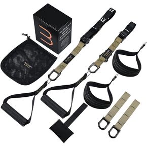 Suspension Trainer, Bodyweight Training Straps for Full Body Workouts at Home, Includes Door Anchor, Extension Arms and Advanced Foot Straps. Green